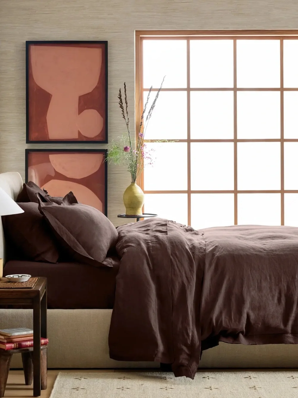 Quince European Linen Double Flange Duvet Cover Set Full Queen Espresso 125